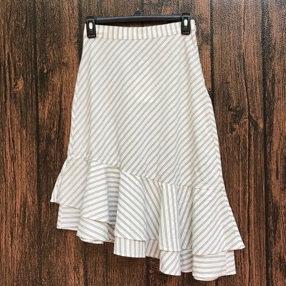 NWT Joie Yenene Porcelain Shirting Stripe Asymmetrical Skirt Women's Size 2 - Picture 12 of 14